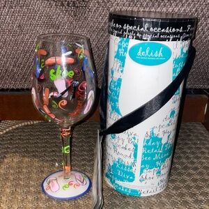 Lolita Hand-Painted Wine Glass w/Gift Box-Shoe Hound theme. Hand painted.